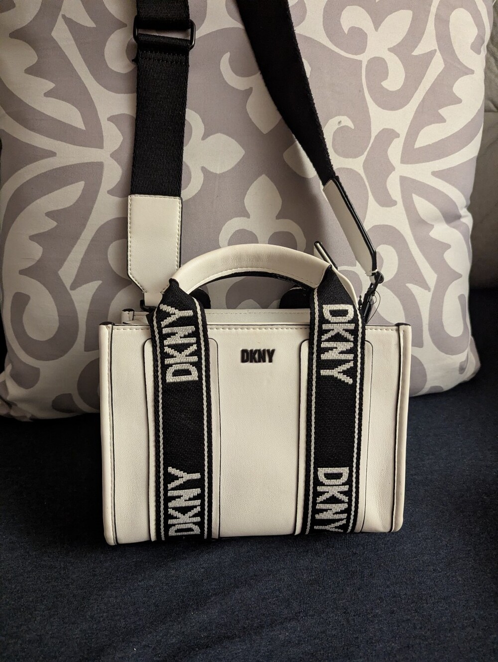 DKNY White Leather Logo Strap Mini Tote